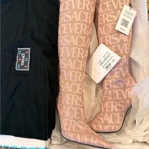 Versace Pink Logo Over-the-Knee Boots